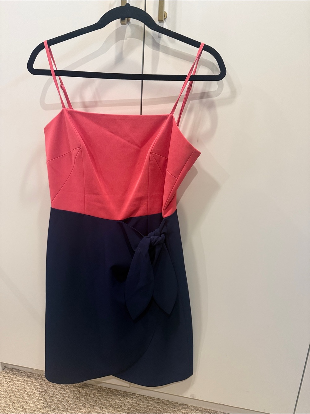 Milly Coral Pink and Navy Colorblock Spaghetti-Strap Mini Dress